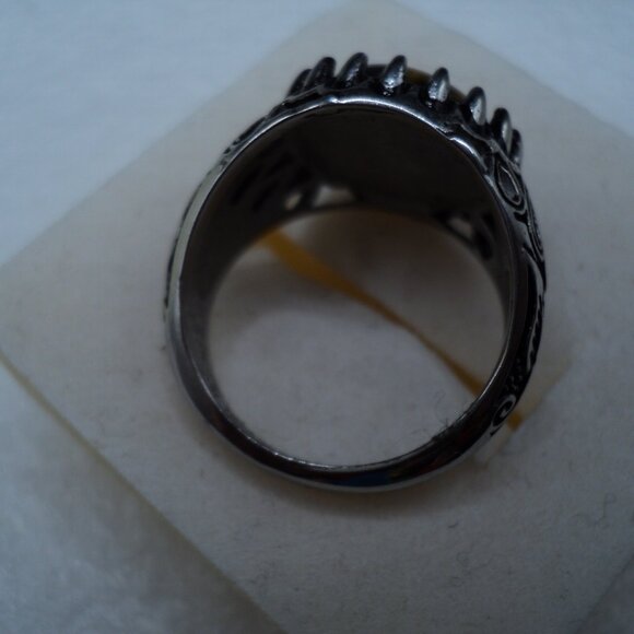 Tigers Eye 12mm oxidized stainless steel ring size 8 POS168 - Picture 4 of 4